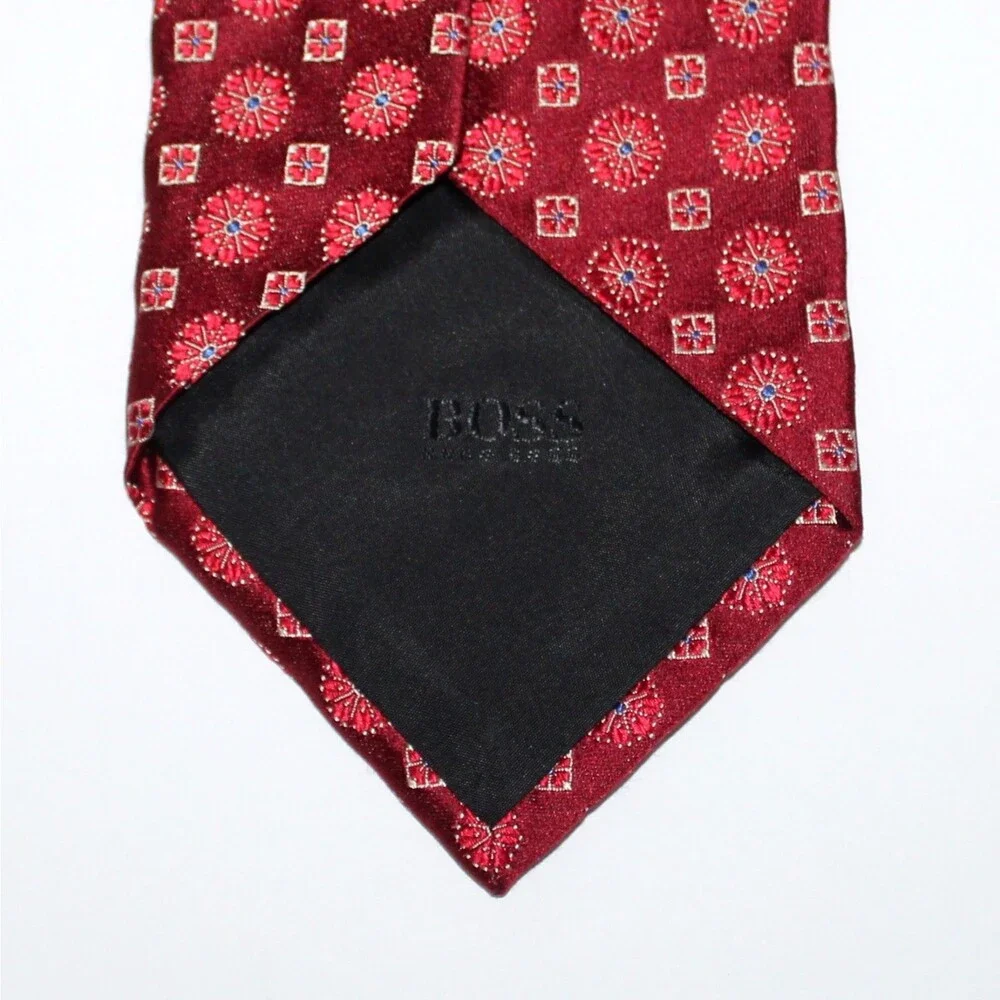 Hugo Boss Necktie Red 100% silk Italy abstract